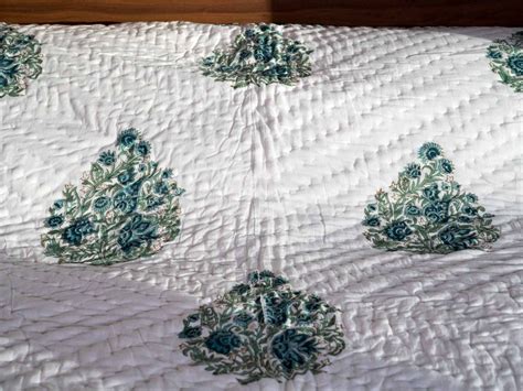 Sage Green Floral Reversible Indian Cotton Quilt | Silk Road Gallery