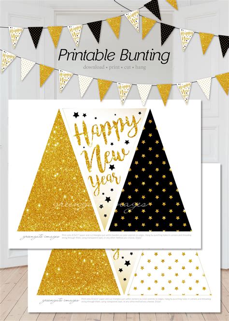 Happy New Year Bunting Party Printable Digital Banner | Etsy | Digital ...