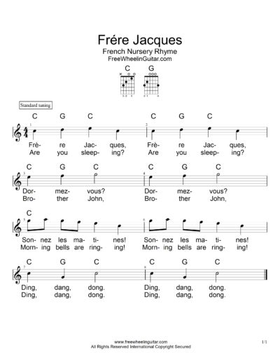 Frére Jacques - Sheet Music - FreewheelinGuitar.com