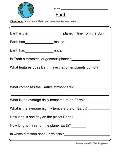 Third Grade Earth Science Worksheets - Scienceworksheets.net