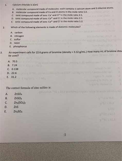 Solved Calcium chloride is aſan) A. molecular compound made | Chegg.com