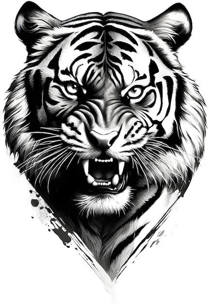 Premium PSD | Angry tiger face hyper realistic animal tattoo design