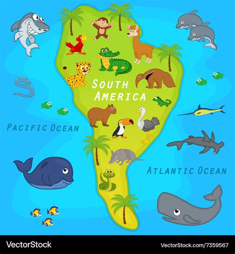 Map of south america with animals Royalty Free Vector Image