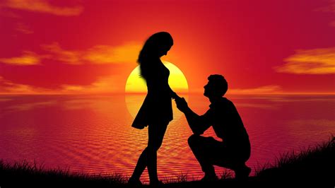 Couple Wallpaper 4K, Proposal, Sunset, Silhouette