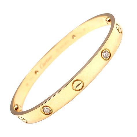 Cartier Love Four Diamond Gold Bangle Bracelet at 1stdibs