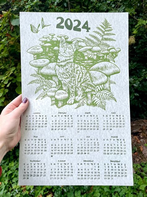 2024 CAT CALENDAR, 2024 Calendar, Cat, Cat Calendar, Linocut, Block ...