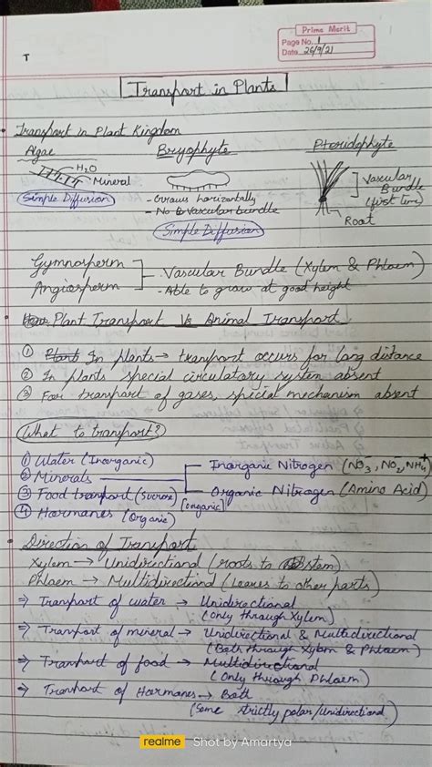 Transport in Plants (Physics Wallah Yakeen 2.0) Handwritten Notes for ...