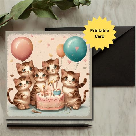 Cat Birthday Card, Printable Happy Birthday Cat Card, Cat Lovers Card ...