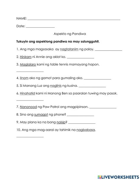 Aspekto Ng Pandiwa Worksheet Live Worksheets – NBKomputer