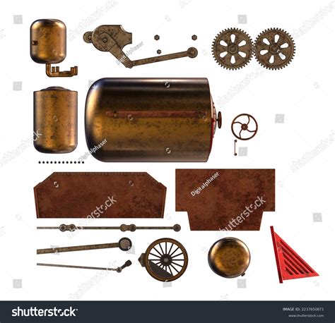 Historic Steam Locomotive Parts Set 3d Stock Illustration 2237650871 ...