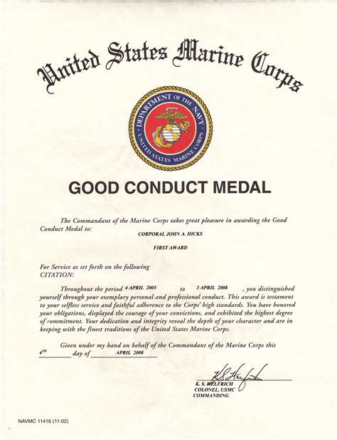 Awesome Army Good Conduct Medal Certificate Template | Sparklingstemware