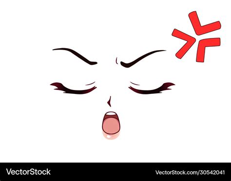 Angry anime style face with closed eyes Royalty Free Vector