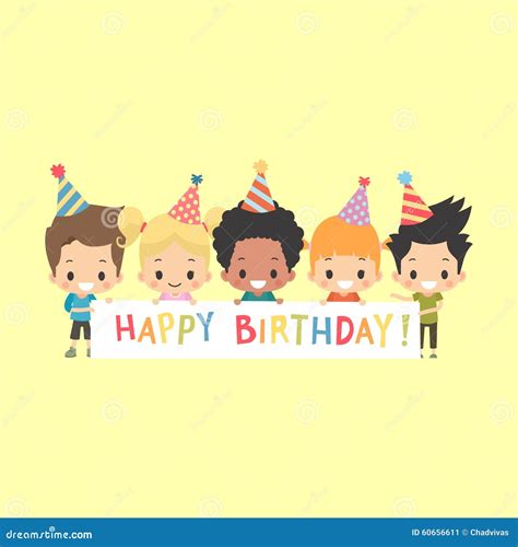 Kids Happy Birthday Banner Cartoon Vector | CartoonDealer.com #60656611