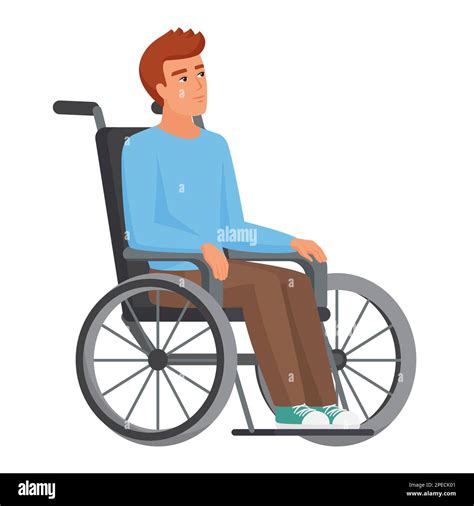 Young man using wheelchair. Boy with walking disability vector cartoon ...