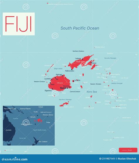 Fiji Mapa Editable Detallado Ilustración del Vector - Ilustración de ...