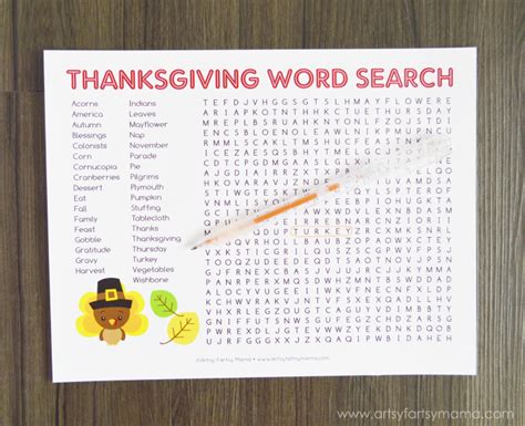 Free Printable Thanksgiving Word Search | artsy-fartsy mama