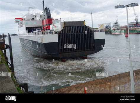 Isle of Man ferry Ben My Chree reverses into her berth at the Heysham ...