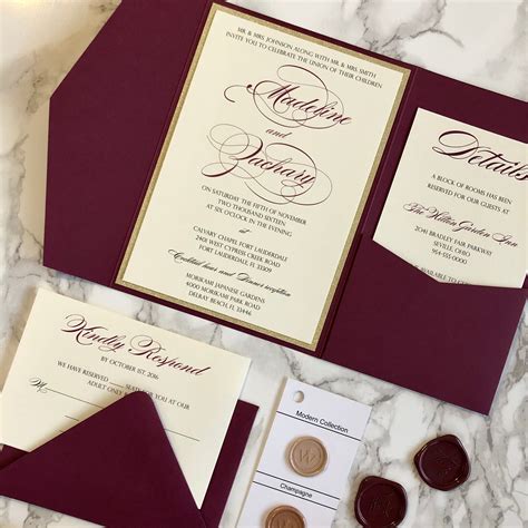 Burgundy Wedding Invitation Burgundy and Gold Glitter Pocket | Etsy