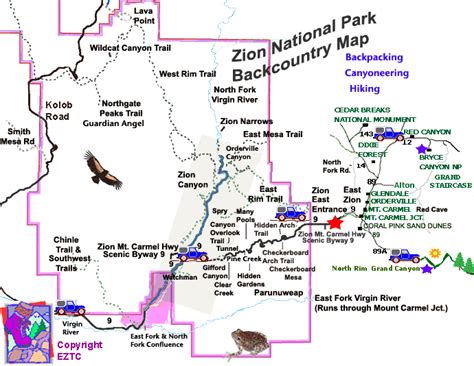 Zion National Park Hiking Map - TravelsFinders.Com