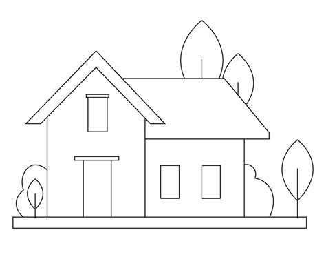 Easy Simple house Coloring page. modern House line art design. line art ...