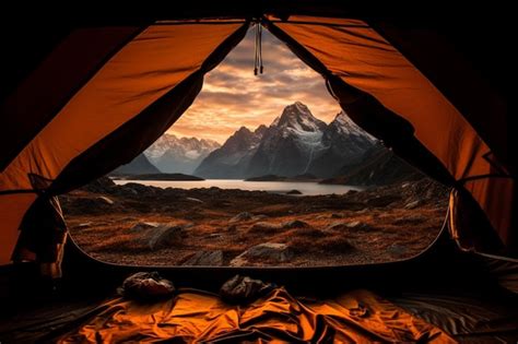 Premium AI Image | A tent with a mountain view in the background