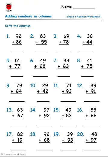 Grade 3 Math Addition Worksheets - Worksheets For Kindergarten