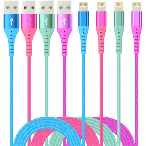 Lightning Cable iPhone Charger 4Color 4Pack(6/3/3/1ft) Apple MFi ...