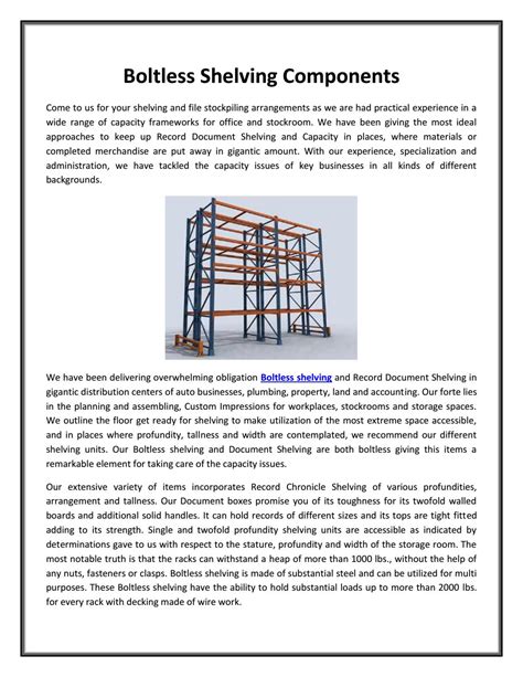 Boltless shelving components by bigjoeliftca - Issuu