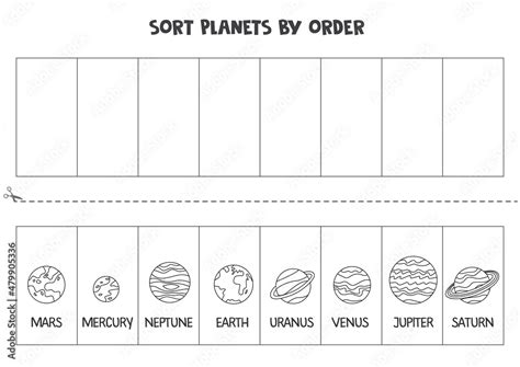 Sort Solar system planets by order. Space worksheet for children. Stock ...