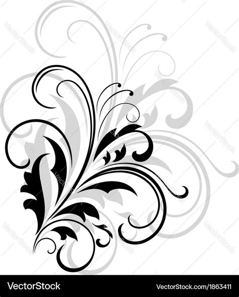 Simple black and white swirling foliate design Vector Image