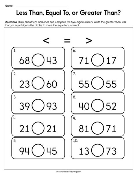 Greater Than Less Than Equal Worksheets Worksheets Maths Gre