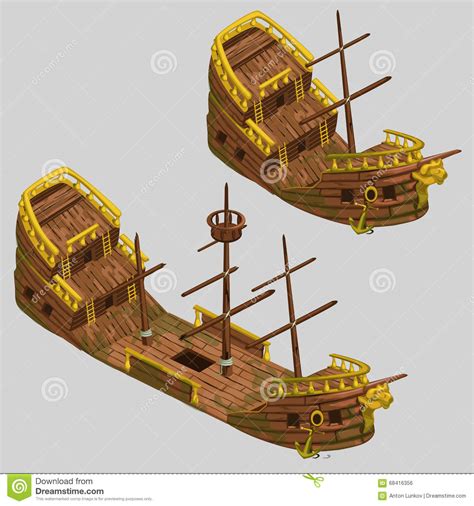 Ancient Pirate Boat with Two Types Stock Vector - Illustration of retro ...