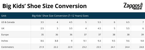 Amazon Shoe Size Chart