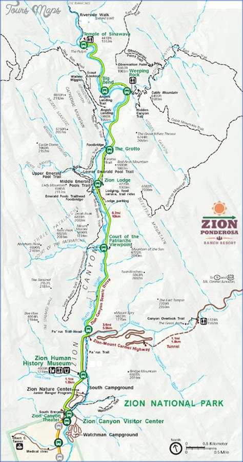 Zion National Park Map - ToursMaps.com