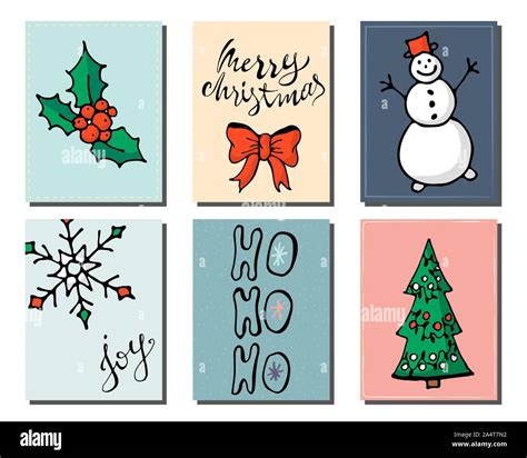 Doodle Christmas cards Set. Cute hand drawn design elements for poster ...