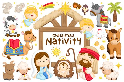 Christmas Nativity Clipart - Cute Animal Clip Art – inkleystudio