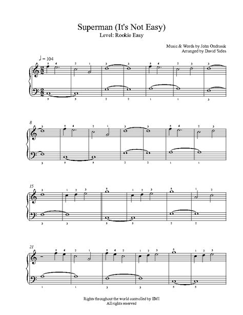 Superman by Five for Fighting Piano Sheet Music | Rookie Level