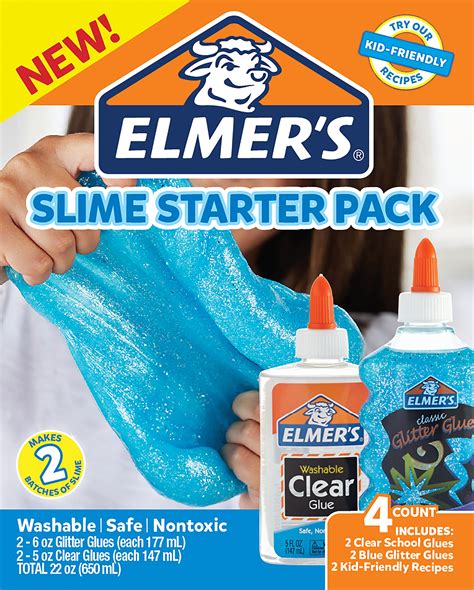 Elmer's Glue Slime Starter Kit, Clear School Glue & Blue Glitter Glue ...