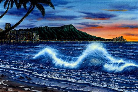 Waikiki Beach Sunset Painting by John YATO | Pixels