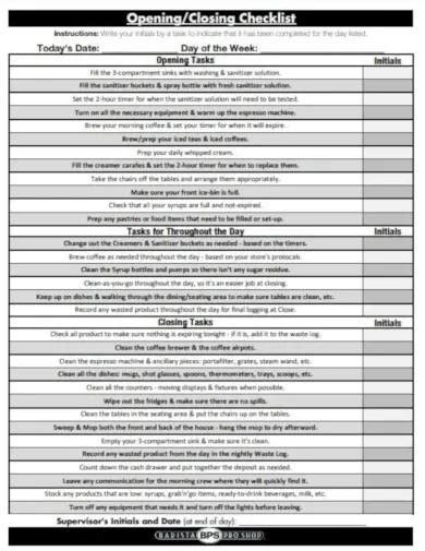 FREE 10+ Opening Checklist Samples in MS Word | Pages | Google Docs | PDF