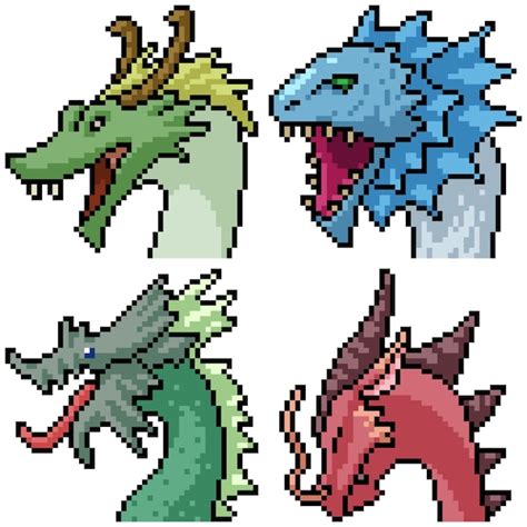 Premium Vector | Pixel art set dragon portrait