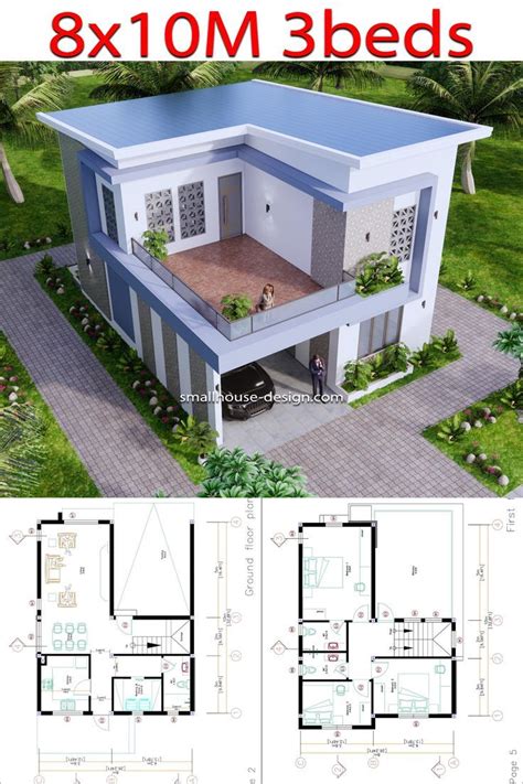 2 story House Design Plans 8x10 Meter 26x33 Feet Shed Roof PDF Plan ...