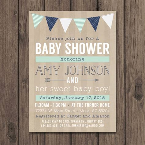 RUSTIC BABY SHOWER Invitation Baby Boy Shower Invitation Mint and Navy ...