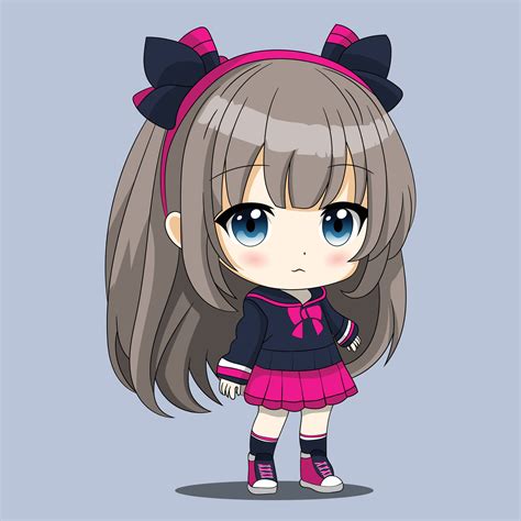 Cute chibi anime girl with long hair and pink dress 27241699 Vector Art ...