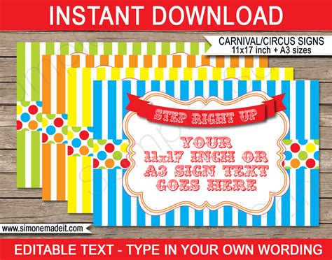 Printable Carnival Game Signs Templates | Circus Theme Party Decoration