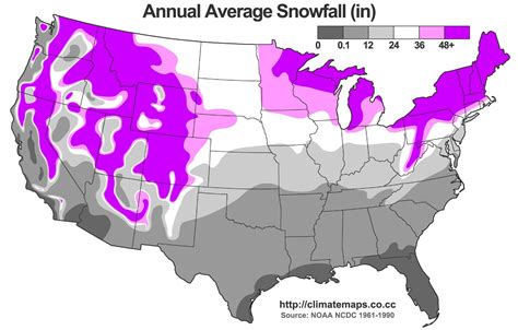 Average Annual Snowfall Map For The US by climatemaps.co.cc/ #map #usa ...