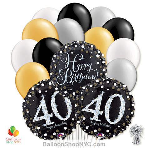 40 Sparkling Happy Birthday Mylar Latex Pearl Balloon Bouquet