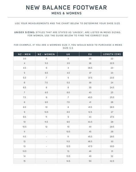 New Balance Shoe Size Chart – Shoe Bizz