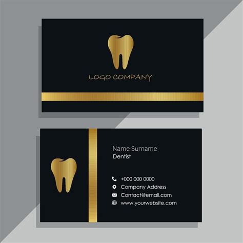 Black dentist business card with tooth design and gold stripes | Dental ...