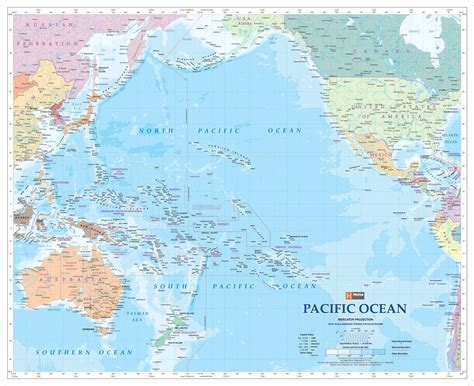 Pacific Ocean Wall Map - 34" x 27.75" Laminated for sale | North Las ...